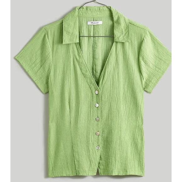 Madewell Notched V Neck Button Up Lightweight Short Sleeve Top US Women's XS New - Picture 1 of 5